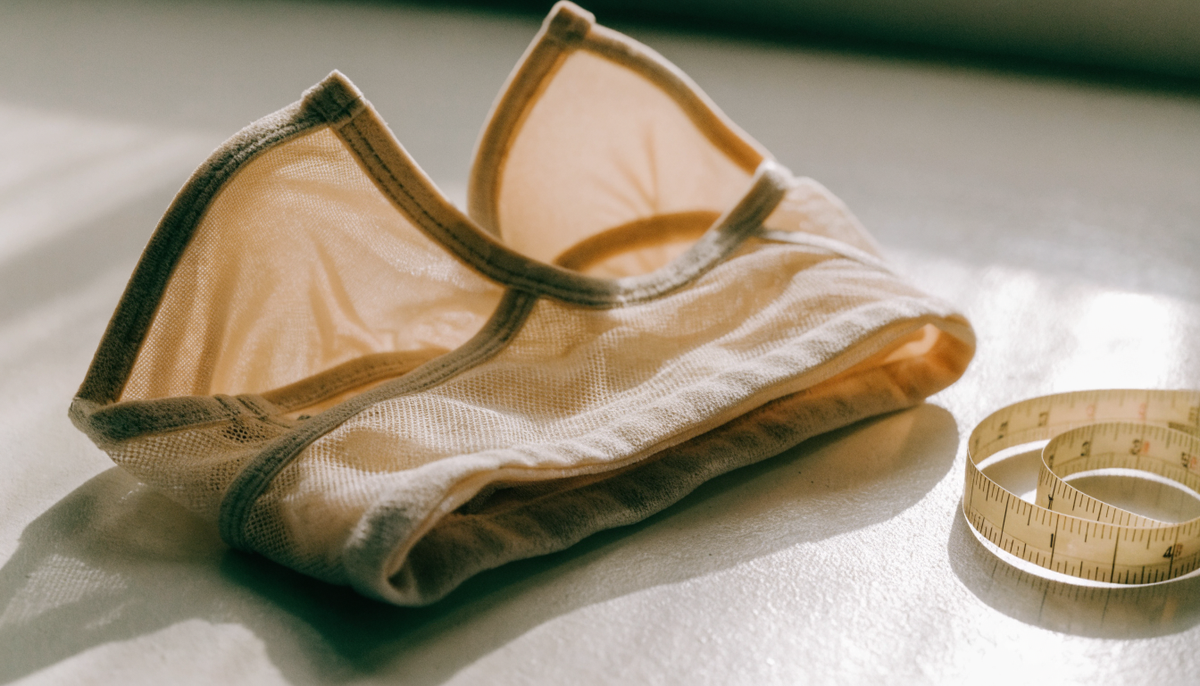Ruban à mesurer posé sur un soutien-gorge grande taille plié Image