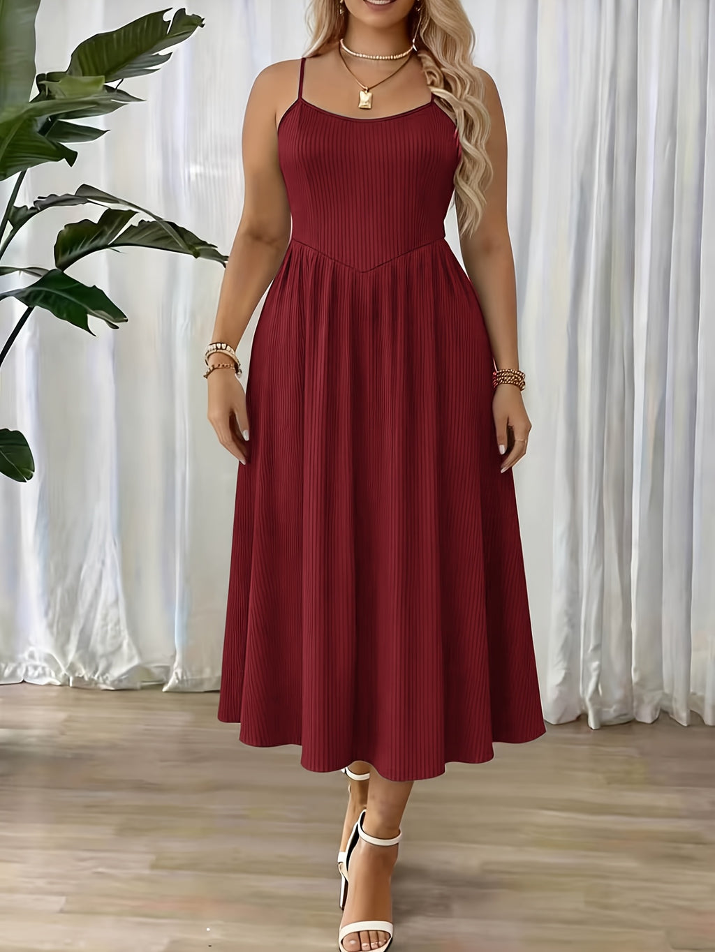 Robe longue grande taille — Maille côtelée à buste pointu