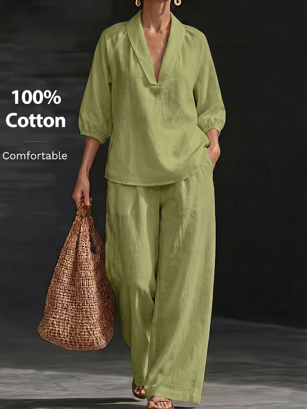 Ensemble grande taille, coupe ample, poches pratiques, toucher naturel, détail du col