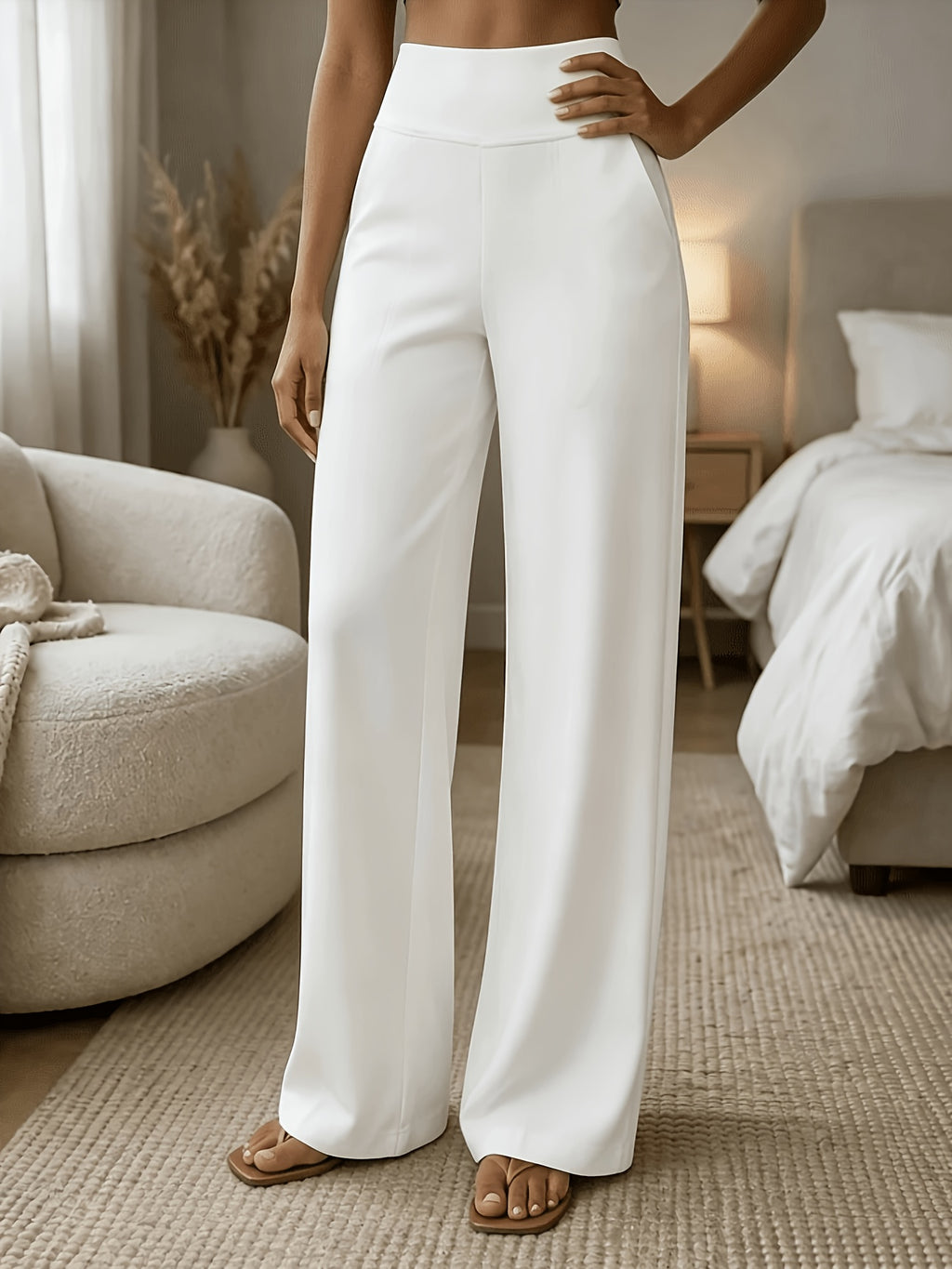 Pantalon droit grande taille — Ceinture galbée quatre teintes