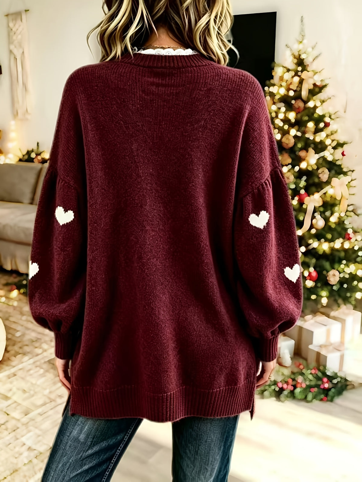 Pull grande taille en dentelle, coupe oversize, effet ajouré, chaleur d'hiver, vu de dos