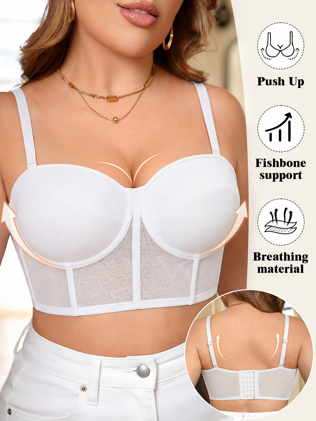Soutien-gorge bustier grande taille, tulle à baleines