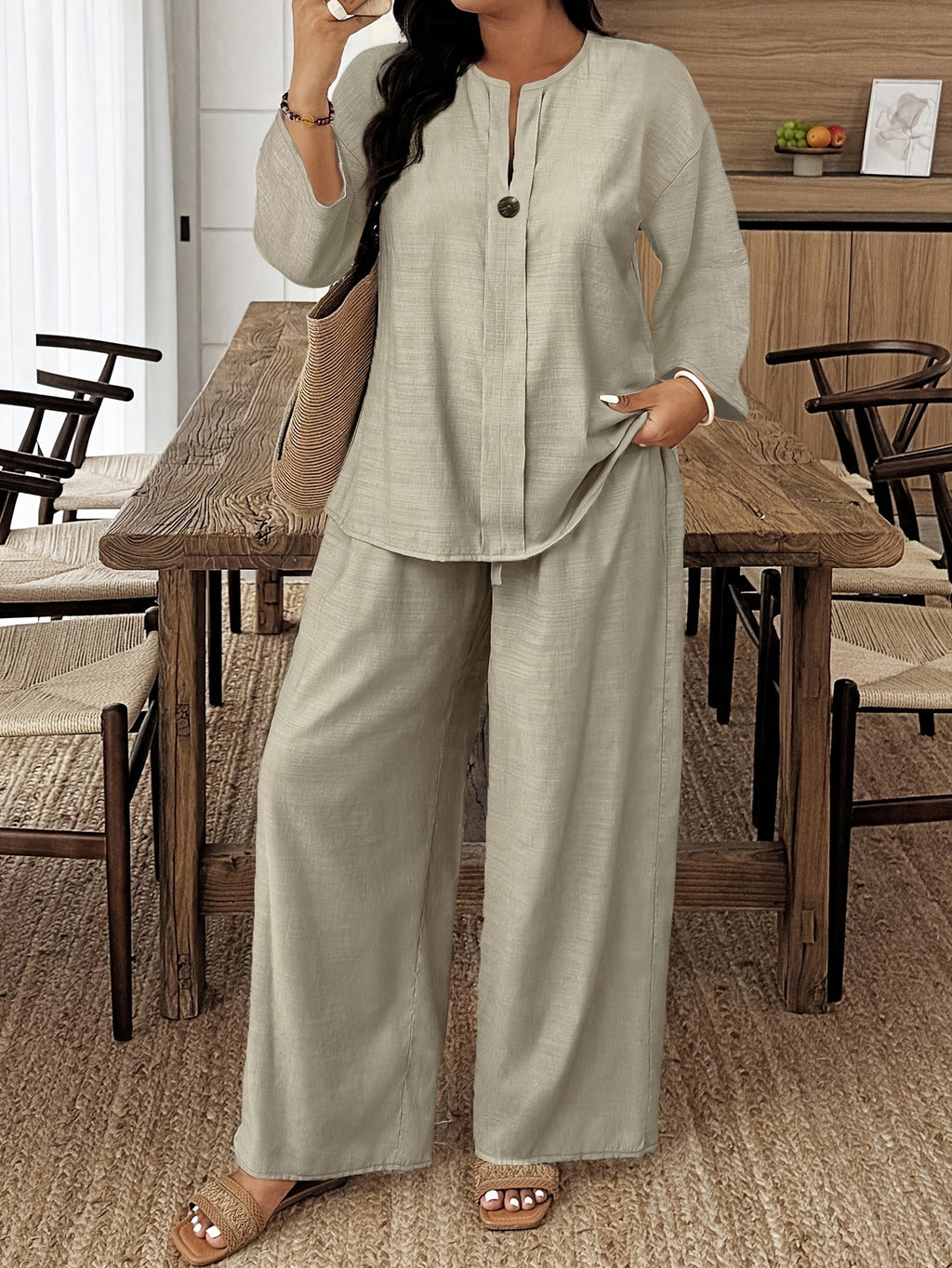 Ensemble grande taille — Chemise longue et pantalon ample