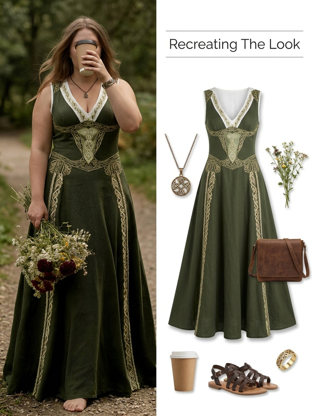 Robe longue grande taille — Entrelacs celtiques et col en V