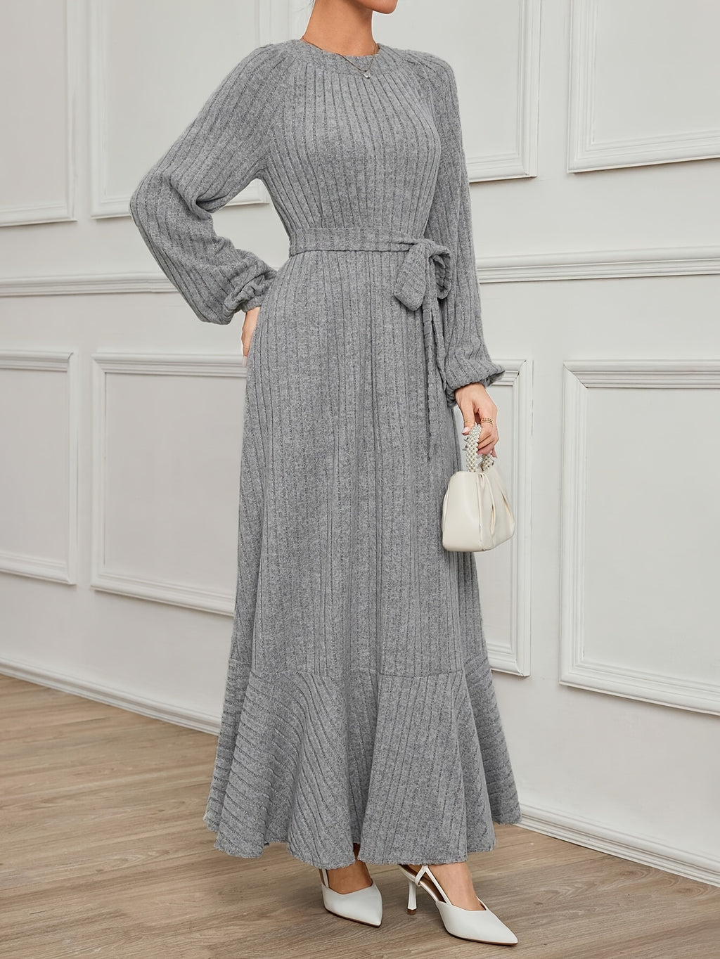 Robe pull grande taille — Manches ballon et maille côtelée