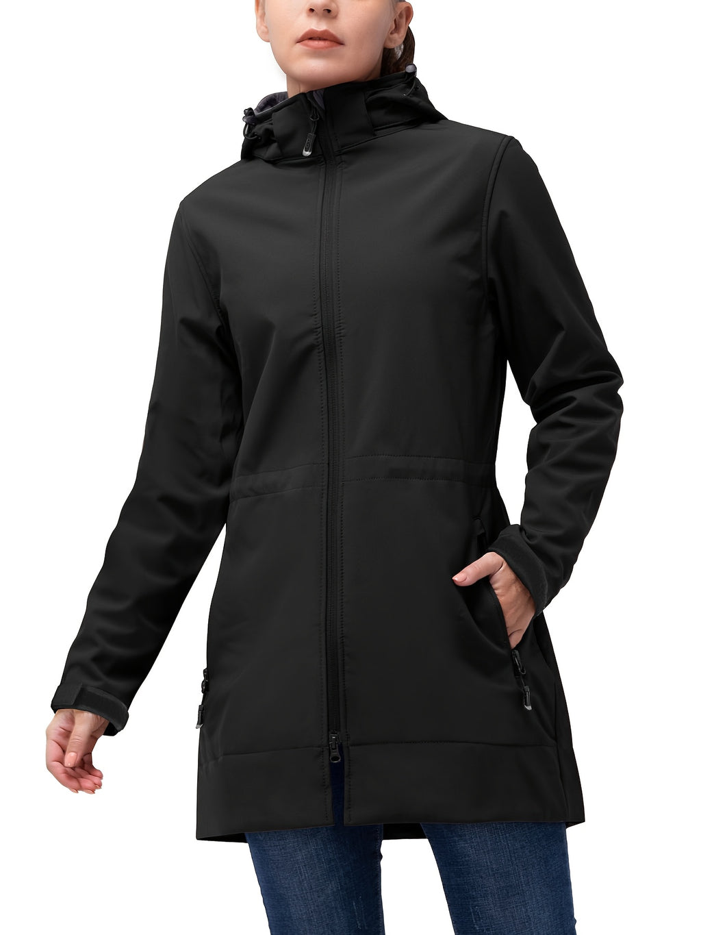 Veste grande taille, capuche, chaleur d'hiver, coupe-vent, visuel produit