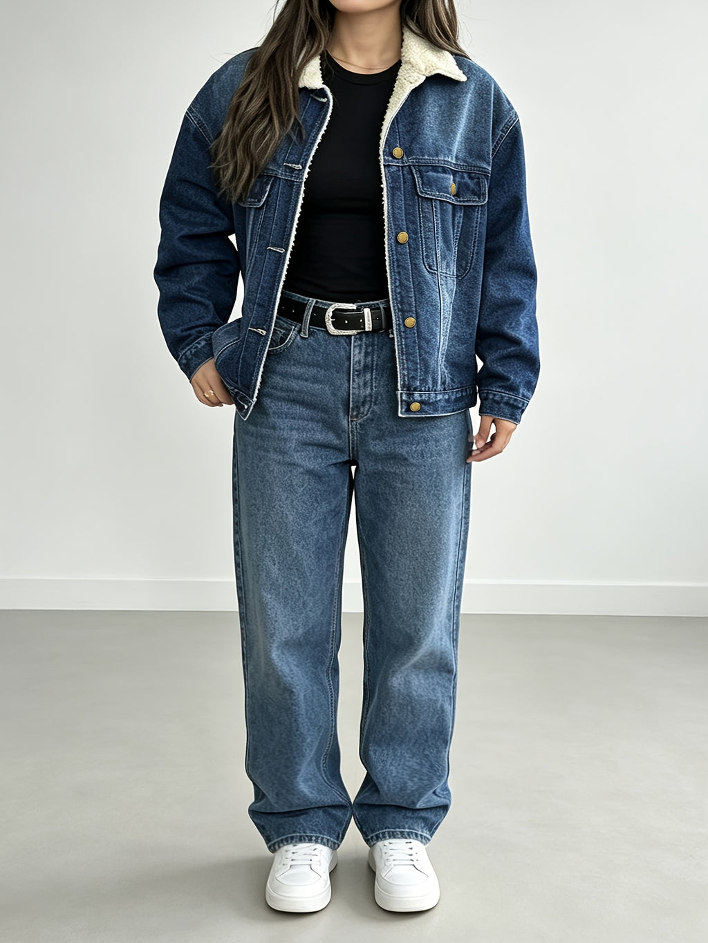 Short grande taille, coupe oversize, tenue franche, chaleur d'hiver, vue de profil