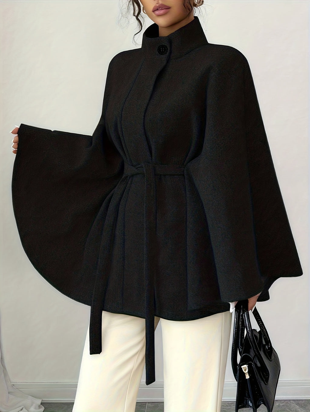 Manteau grande taille, col roulé, chaleur d'hiver, détail du col