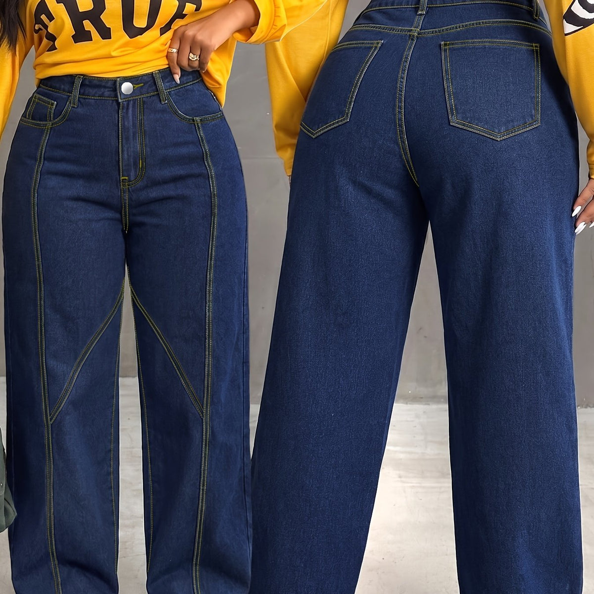 Jean grande taille, coupe droite, poches pratiques, tombé fluide — matière : viscose