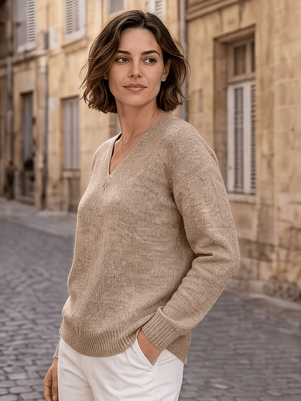 Pull grande taille en laine, coupe ample, manches longues, tenue chaude, visuel produit