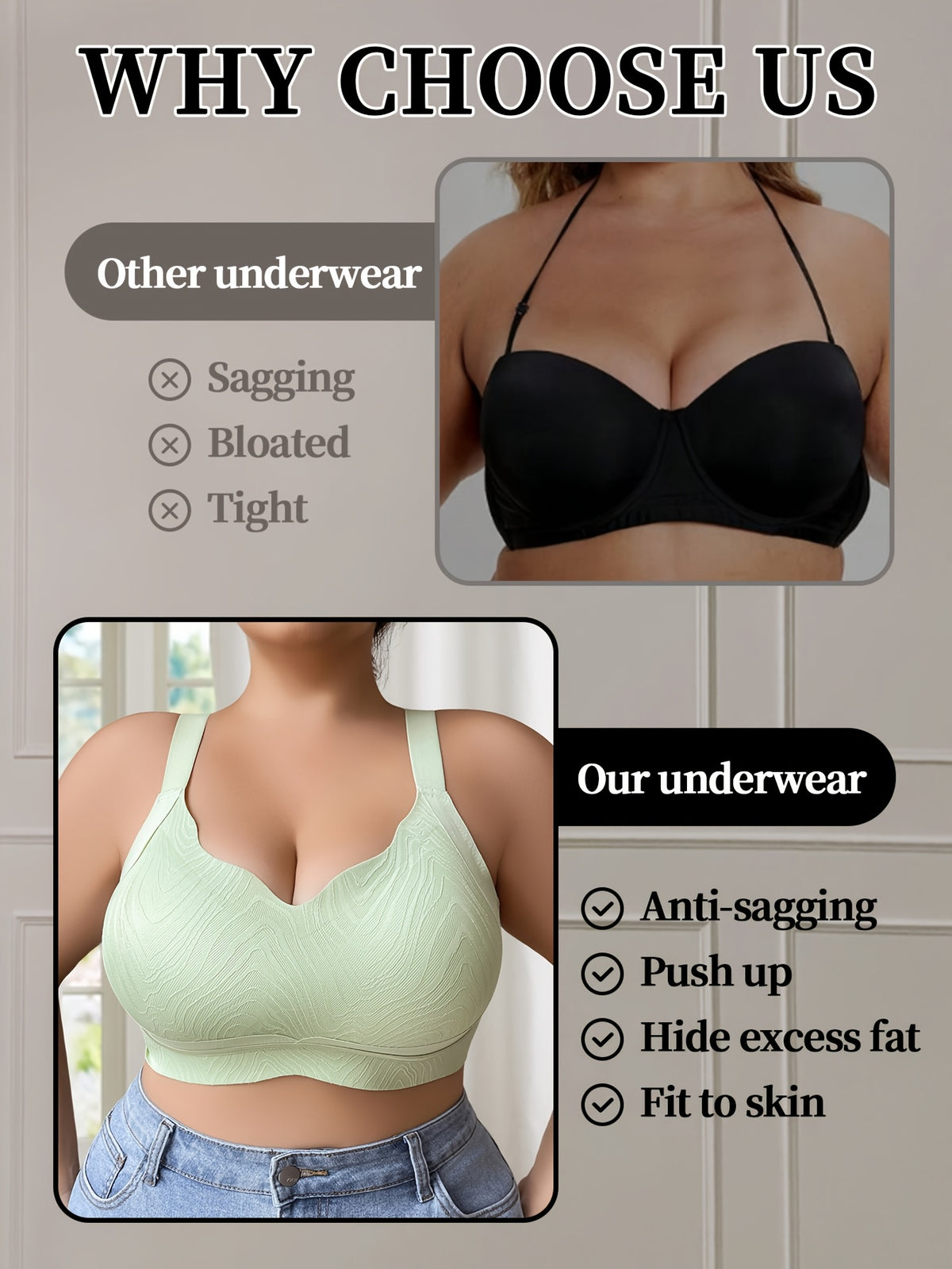 Soutien-gorge sans armature grande taille — Tissu gaufré, 5 teintes