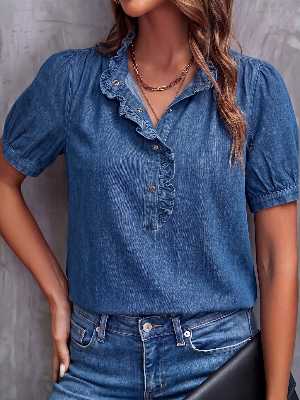 Chemise grande taille, coupe ample, col montant, boutonnage