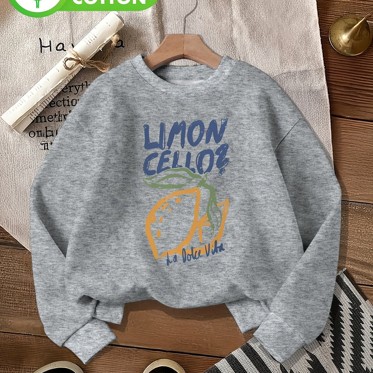 Sweat grande taille, col rond, capuche, toucher naturel, vu de dos