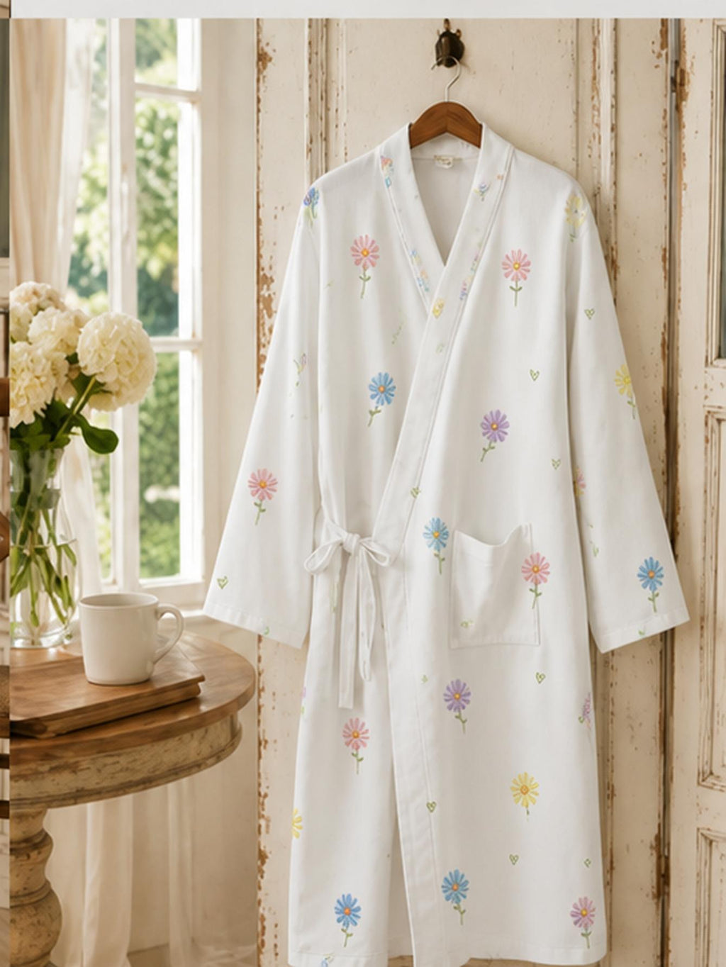 Peignoir grande taille à imprimé fleuri, coupe ample, manches longues, tissu opaque
