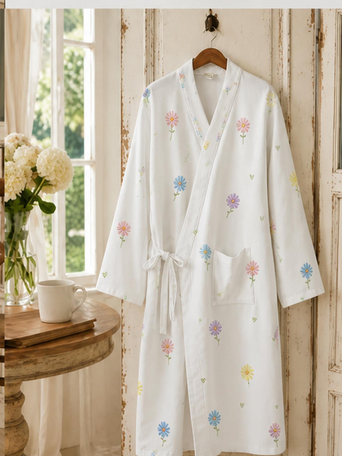 Peignoir grande taille à imprimé fleuri, coupe ample, manches longues, tissu opaque