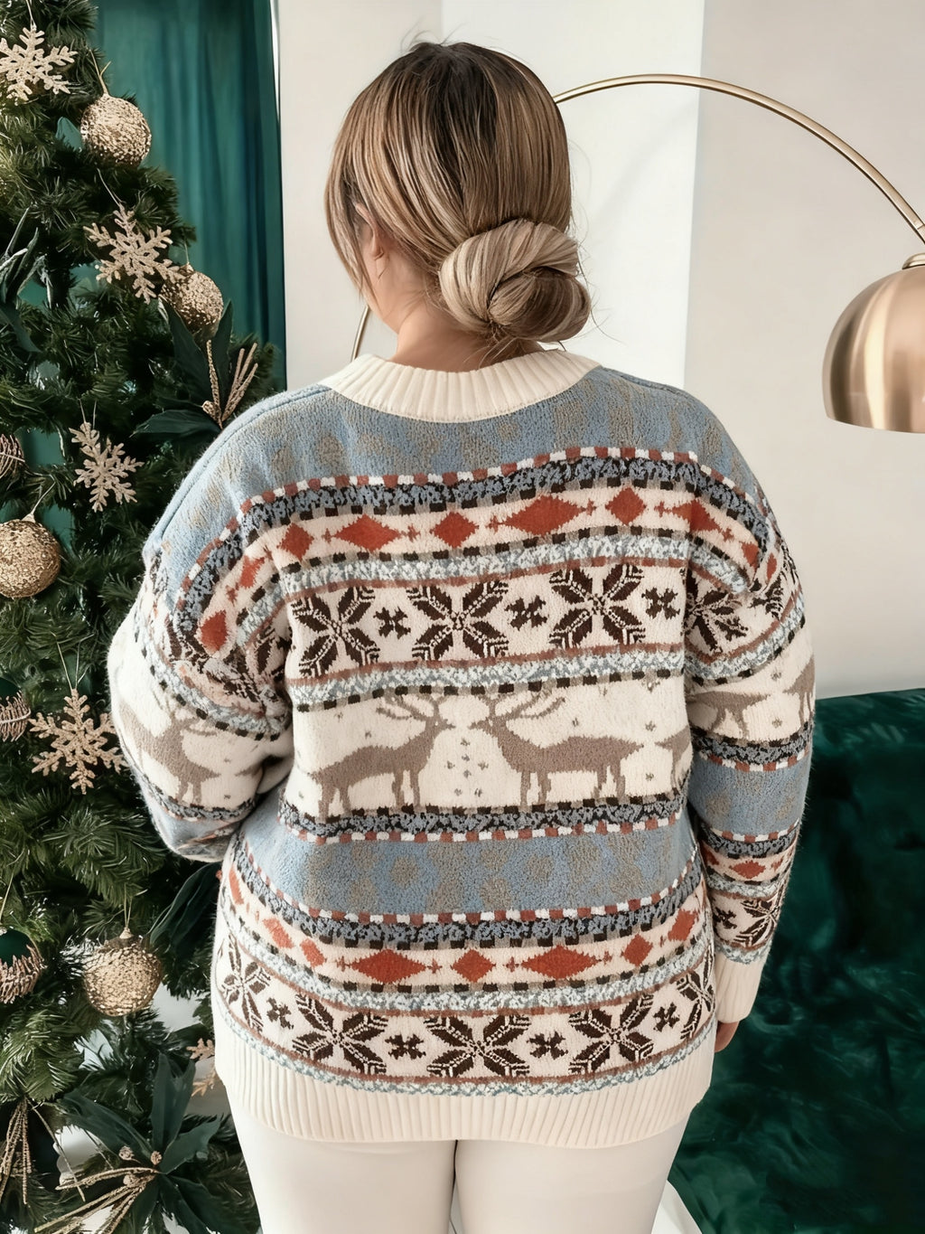 Pull grande taille, coupe oversize, manches longues, toucher moelleux, vu de dos