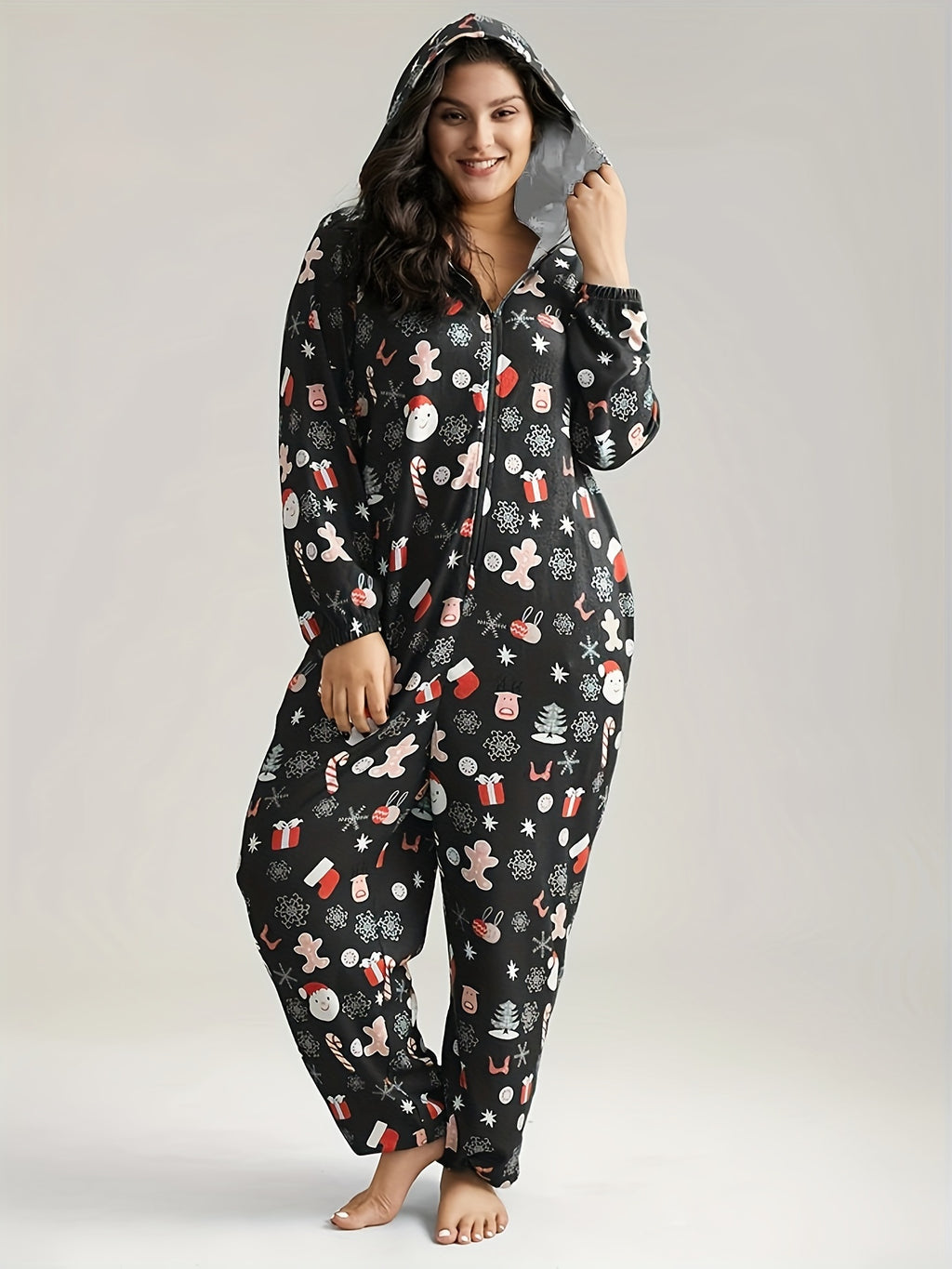 Pyjama grande taille, fermeture zippée, chaleur d'hiver
