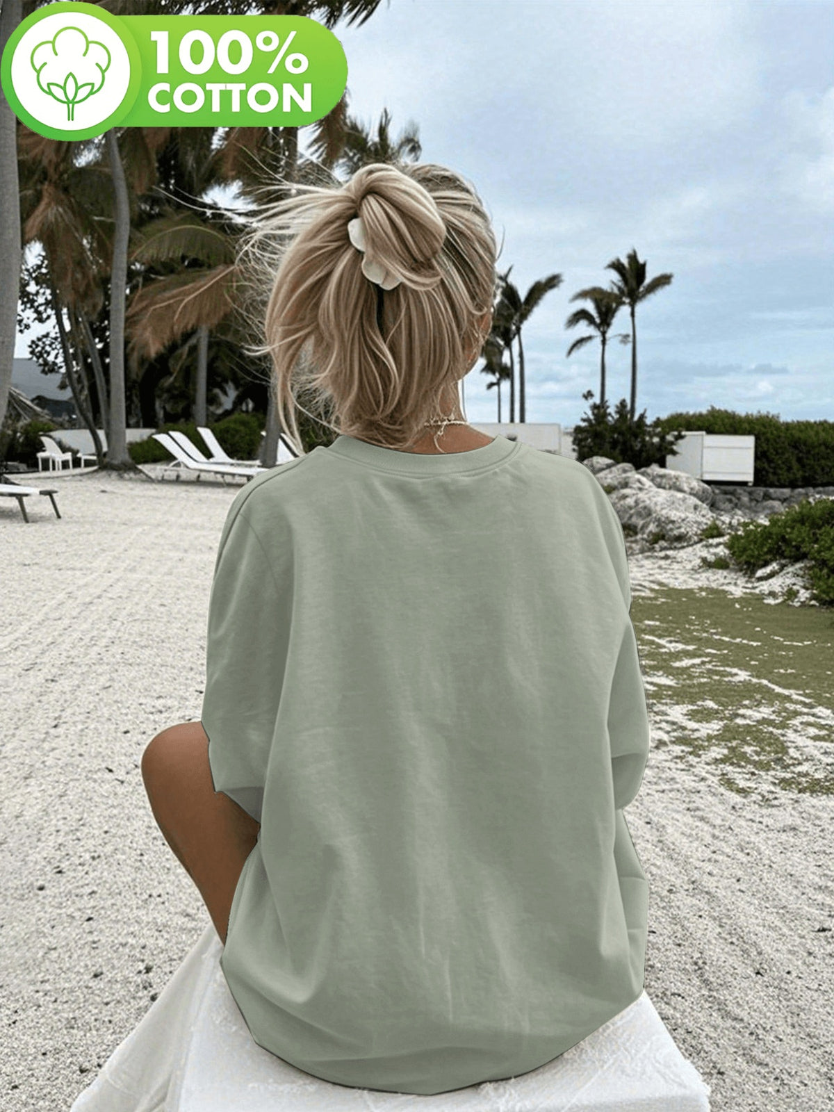 T-shirt grande taille, col rond, manches longues, toucher naturel, détail du tissu