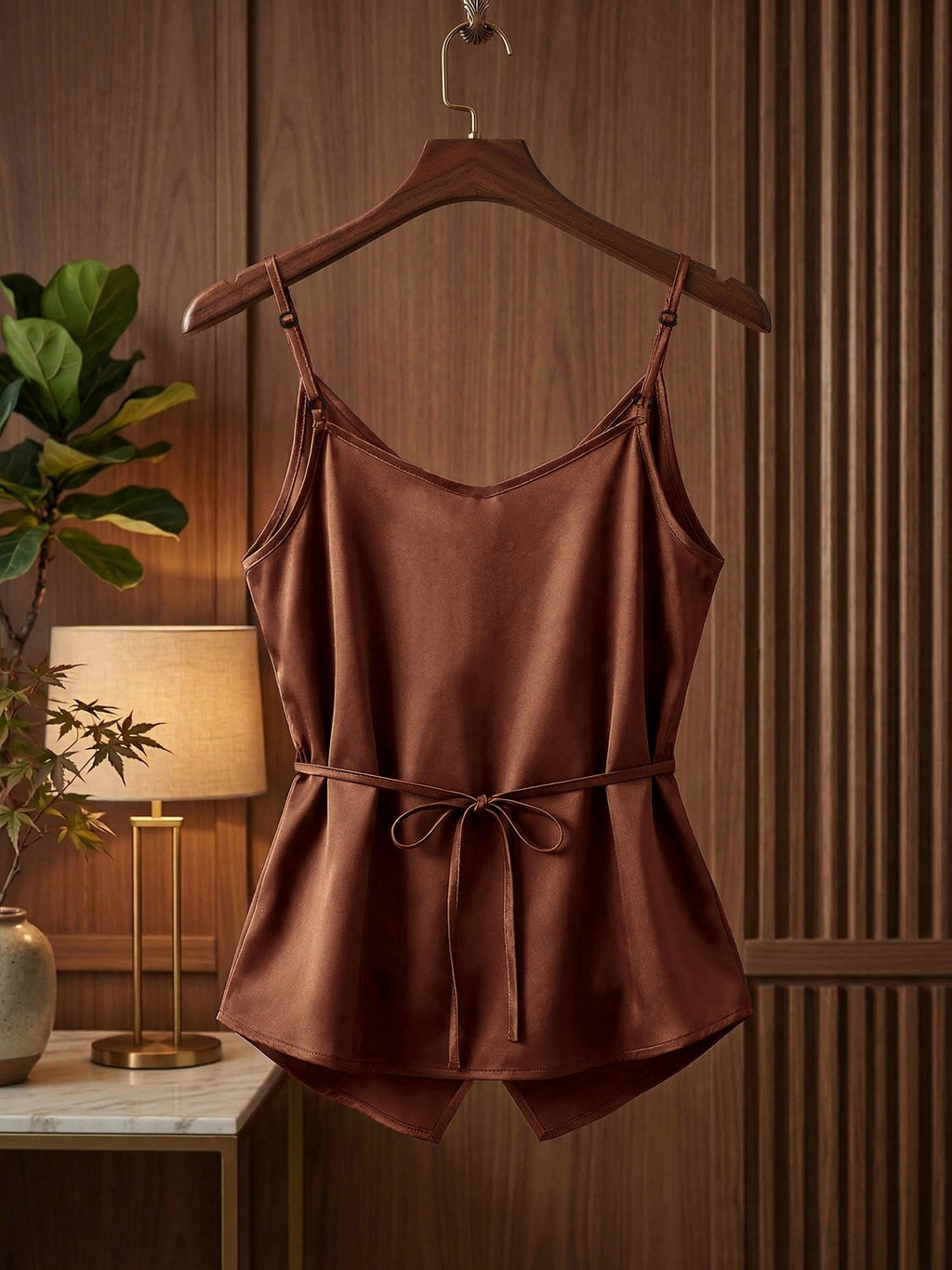 Débardeur grande taille en satin en dégradé sans manches, tombé fluide, porté de face