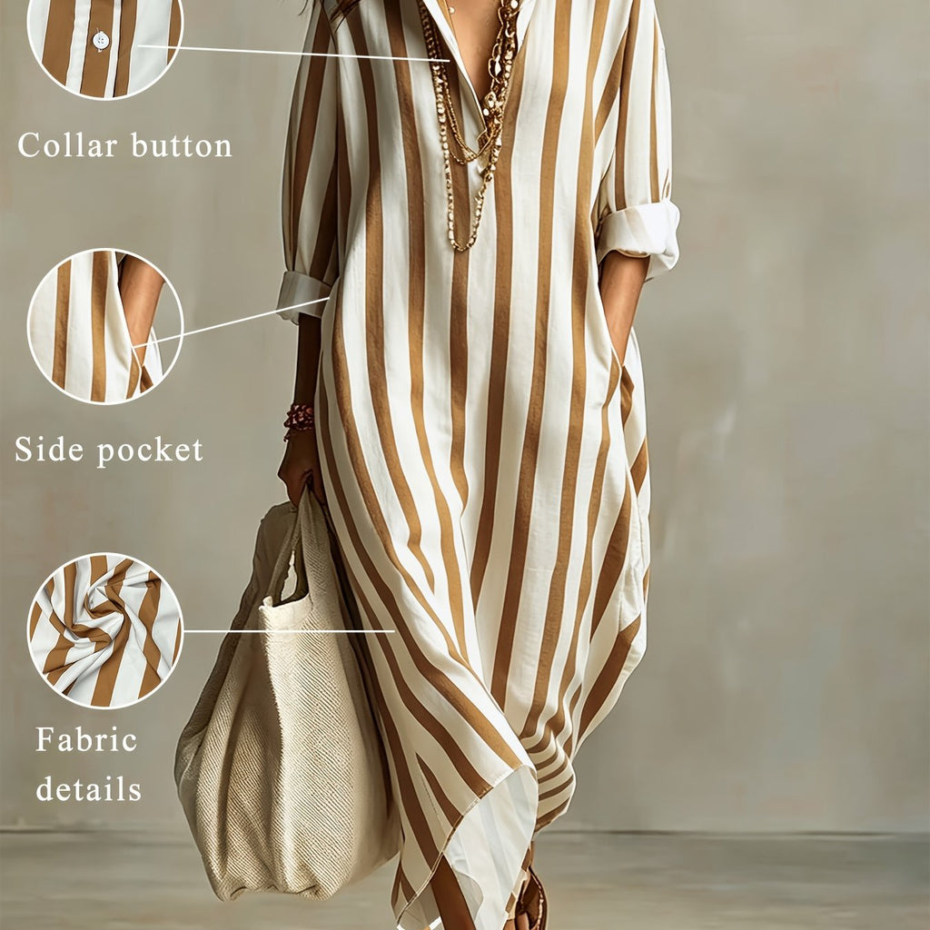 Robe grande taille à rayures, coupe oversize, manches longues — composition : 100% Polyester
