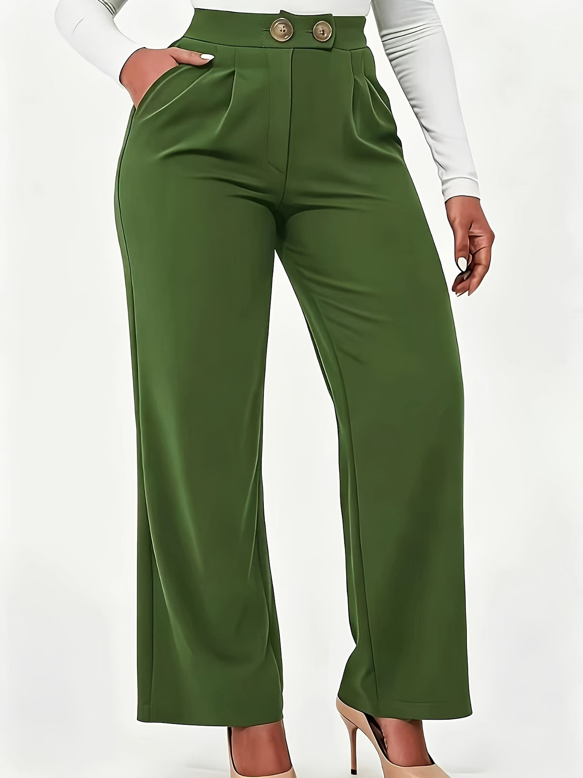 Pantalon grande taille, coupe droite, poches pratiques — composition : 95% Polyester, 5% Élasthanne Image