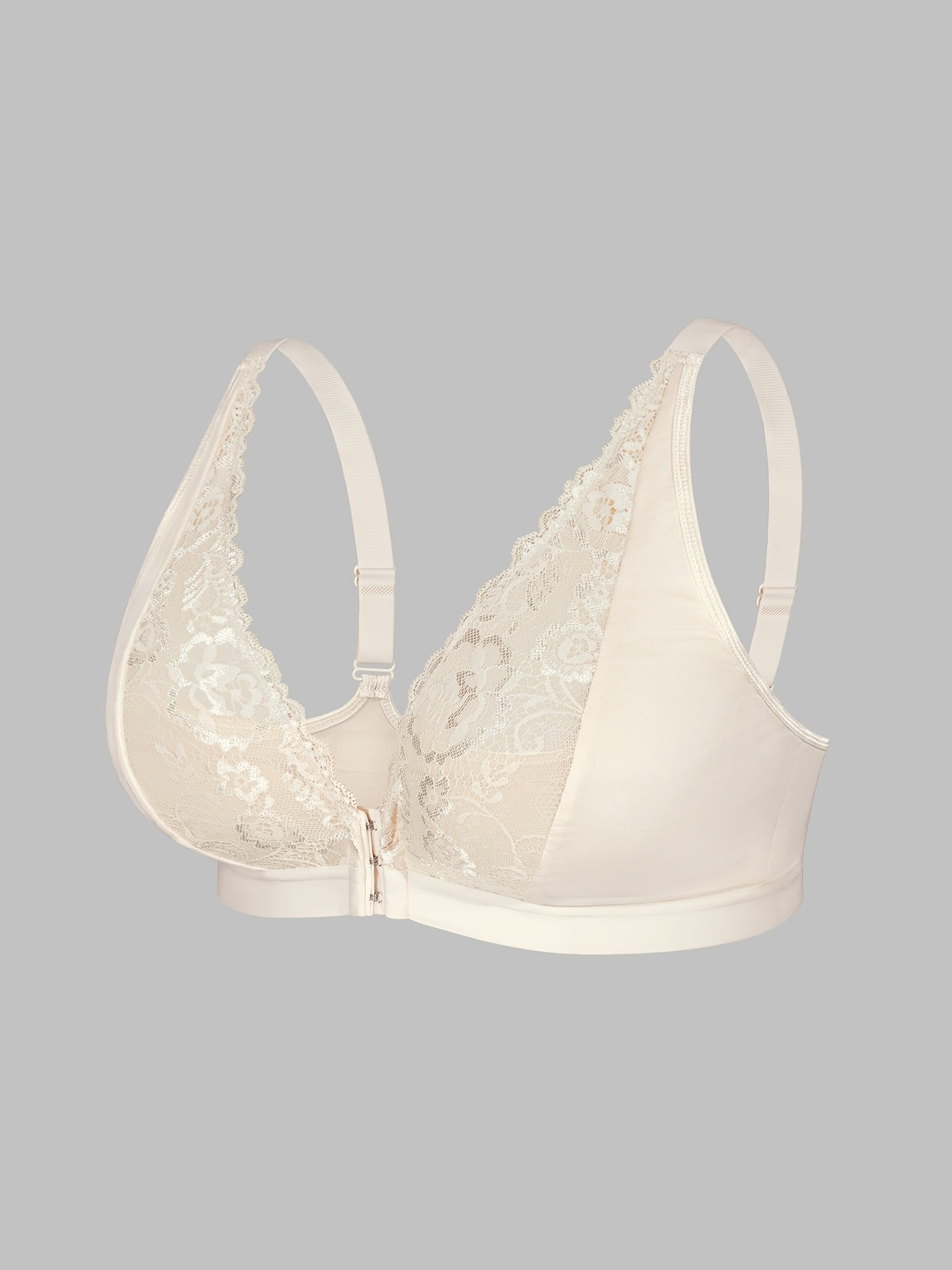 Soutien-gorge grande taille — Dentelle rosée, agrafes frontales