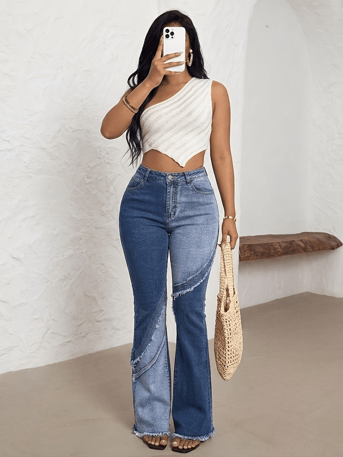 Pantalon grande taille, coupe évasée, tenue franche, chaleur d'hiver Image