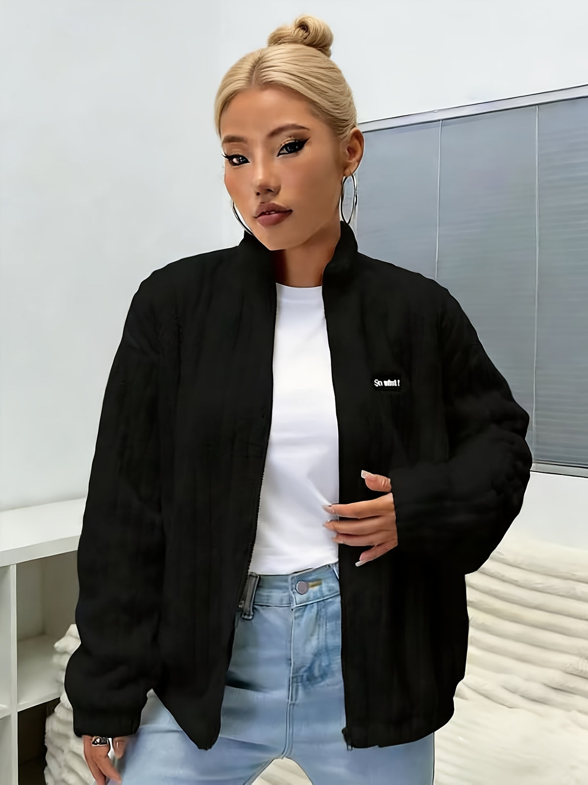 Veste grande taille, doublure, détail du tissu