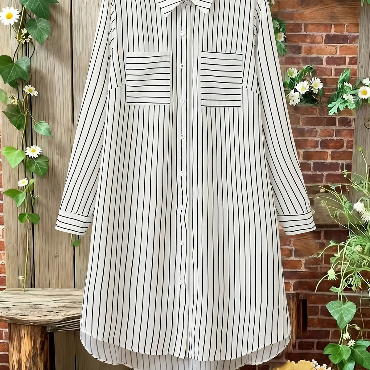 Robe grande taille à rayures, poches pratiques, ligne nette — composition : 97% Polyester, 3% Élasthanne