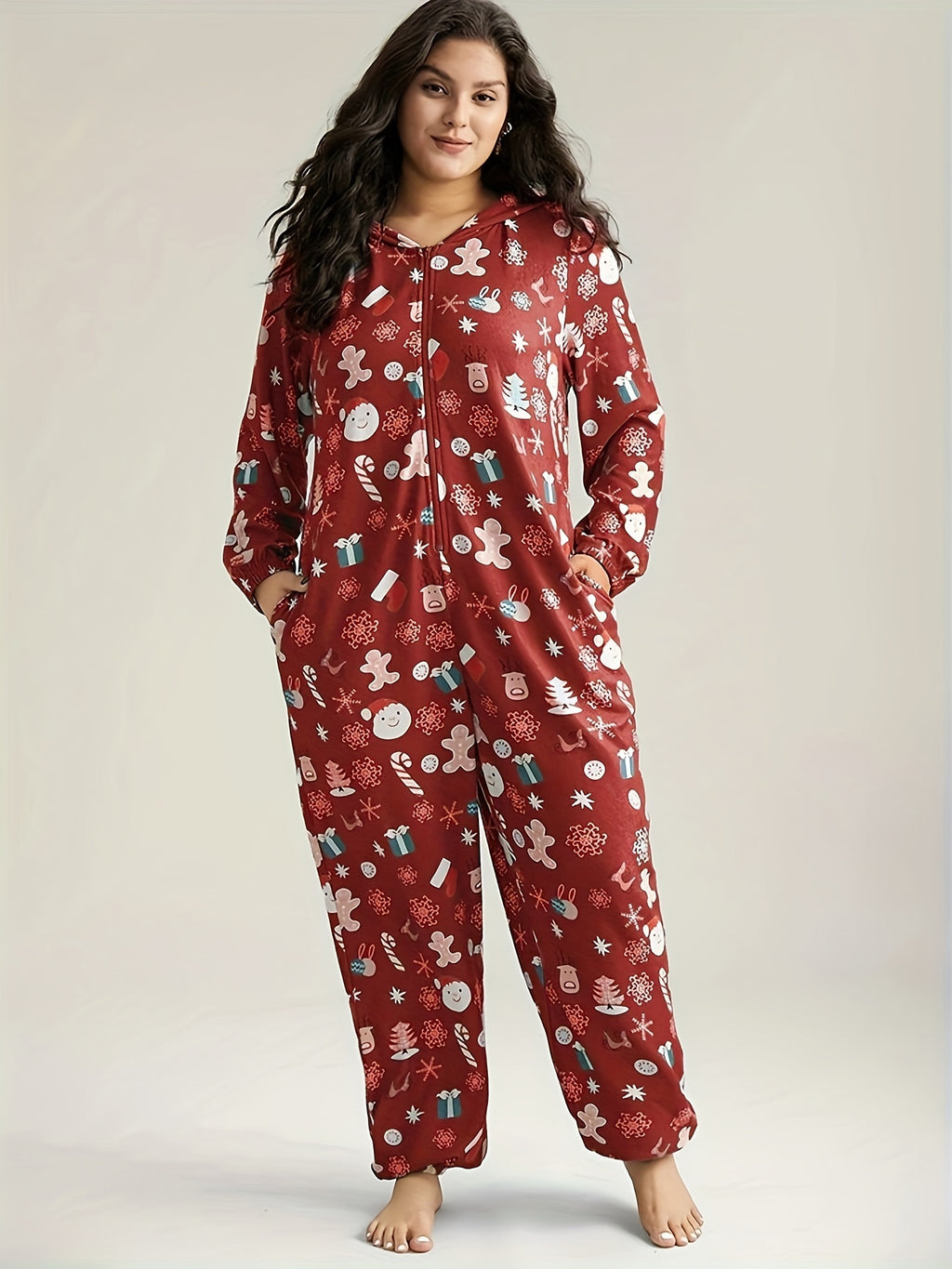 Pyjama grande taille, fermeture zippée, chaleur d'hiver, mise en situation