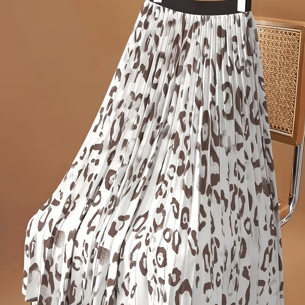 Jupe grande taille à imprimé léopard, coupe droite, tissu opaque