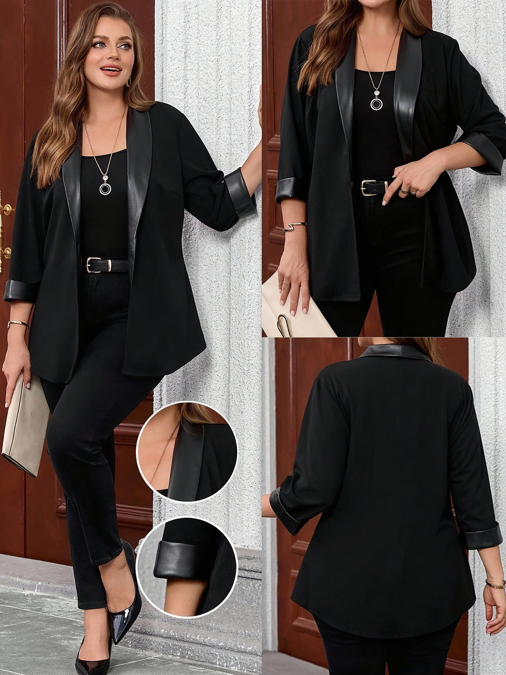 Blazer grande taille, color block — matière : polyester