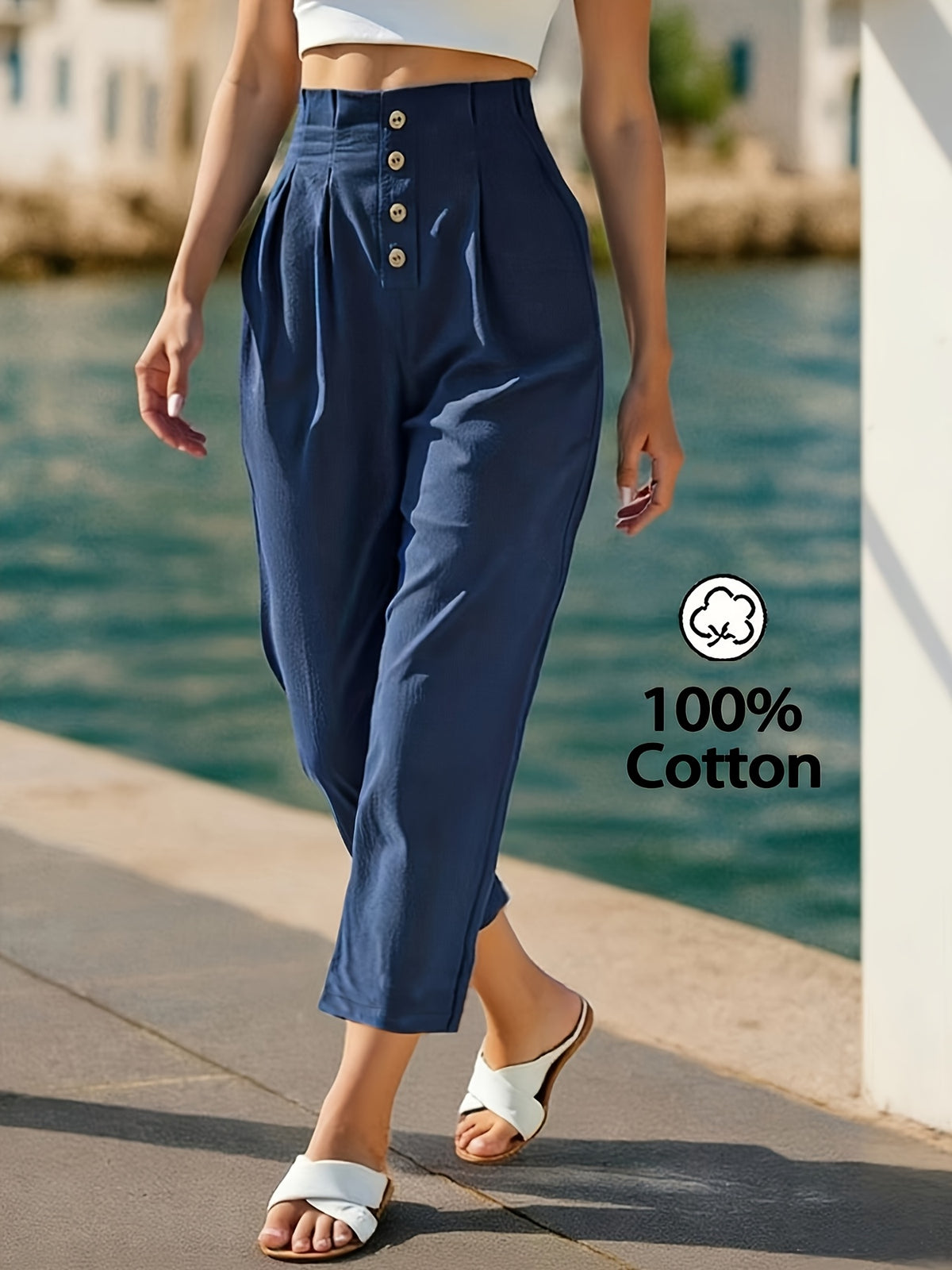 Pantalon grande taille, coupe droite, toucher naturel, autre coloris