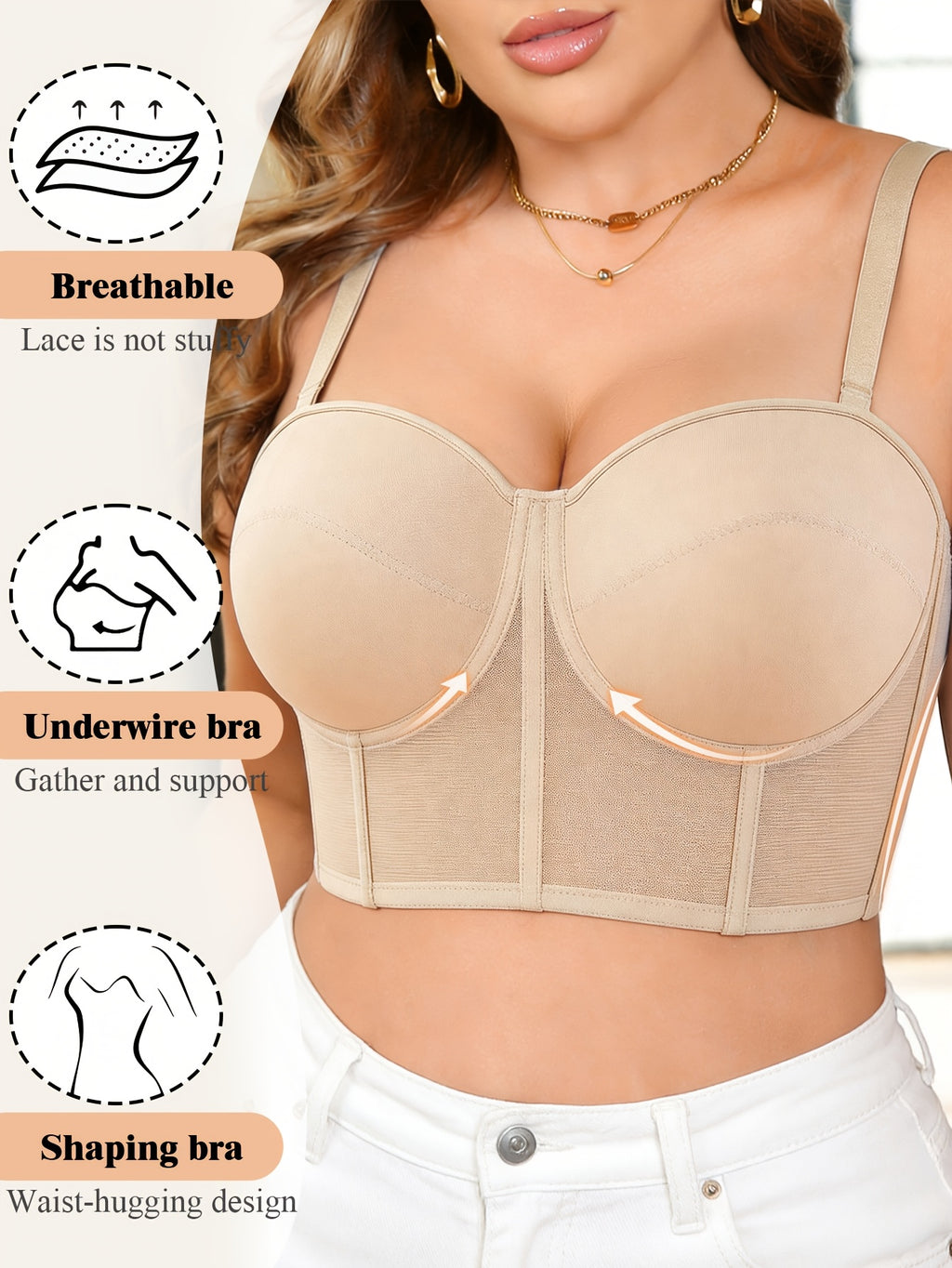 Soutien-gorge bustier grande taille, tulle à baleines
