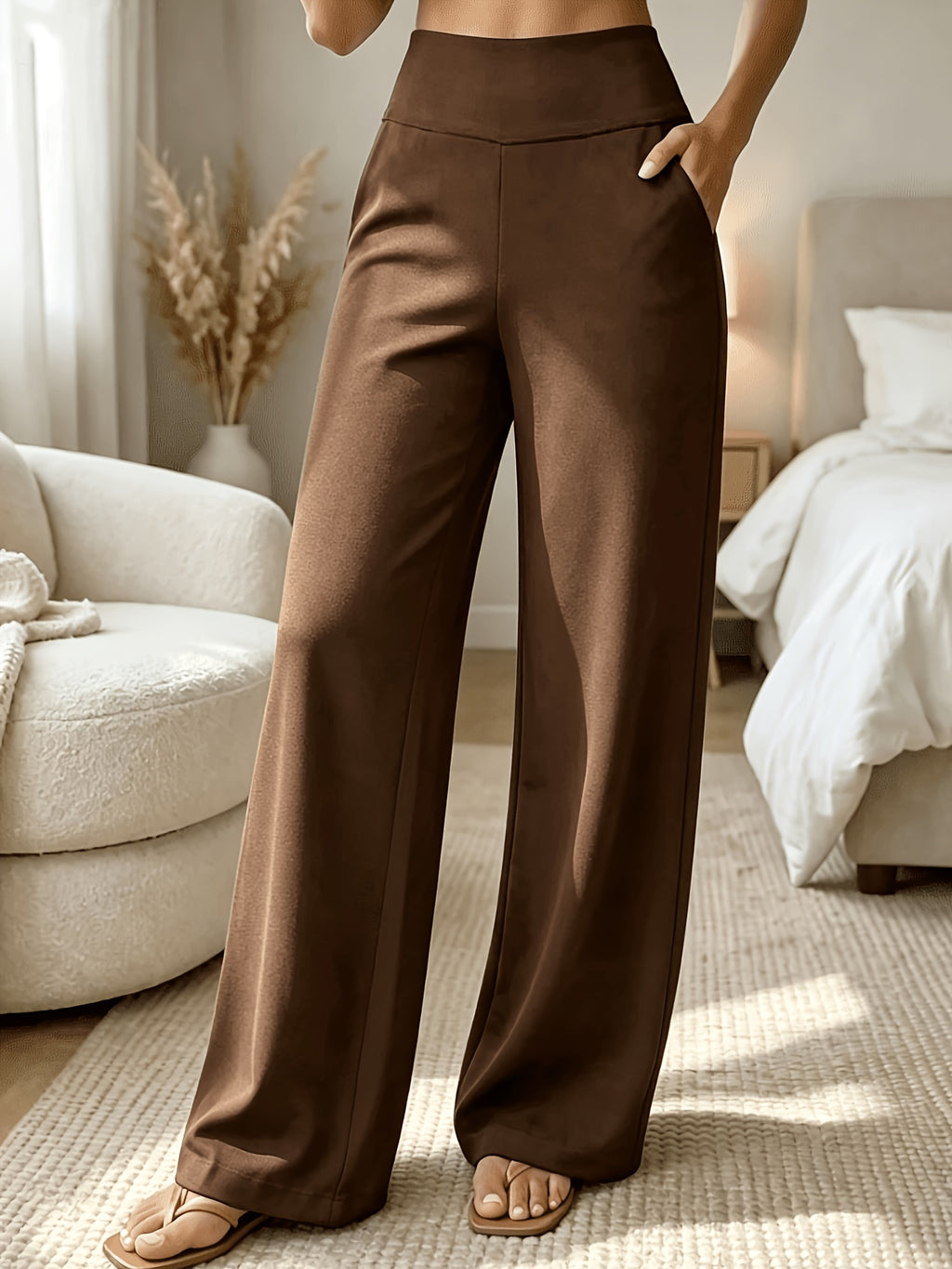 Pantalon droit grande taille — Ceinture galbée quatre teintes