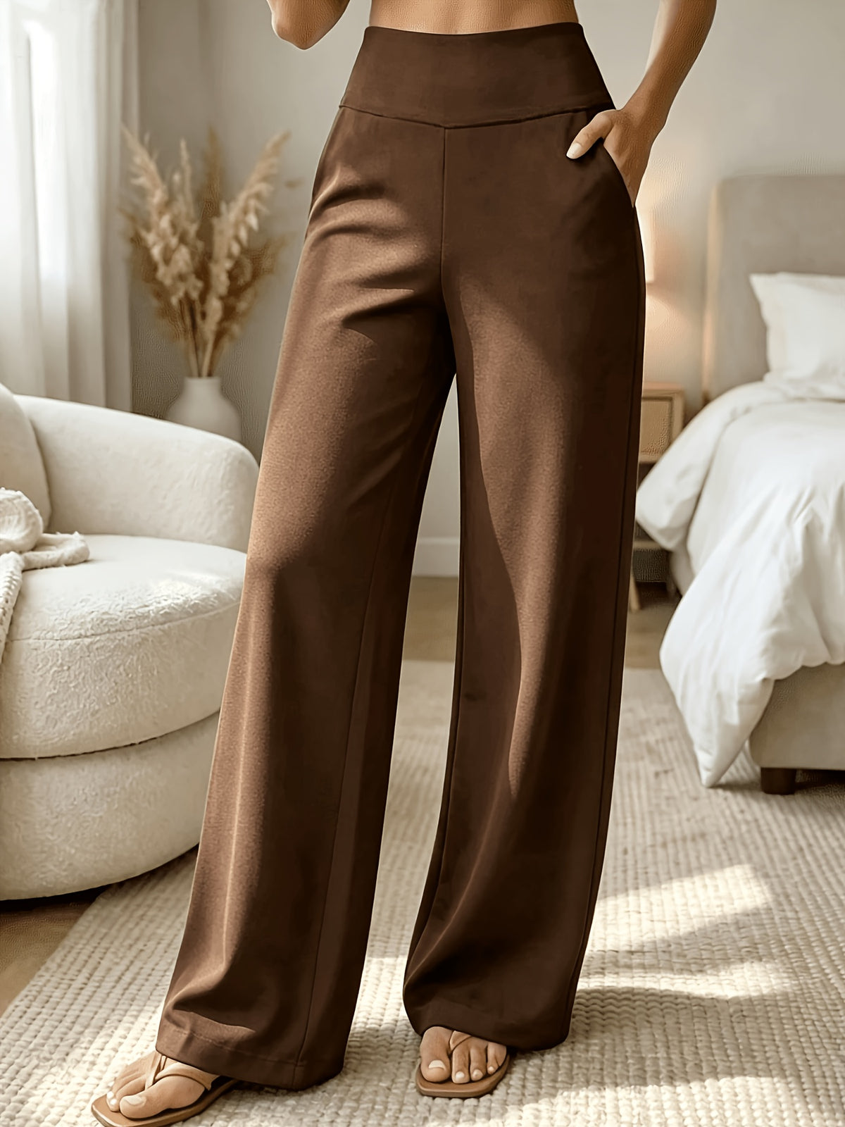 Pantalon droit grande taille — Ceinture galbée quatre teintes