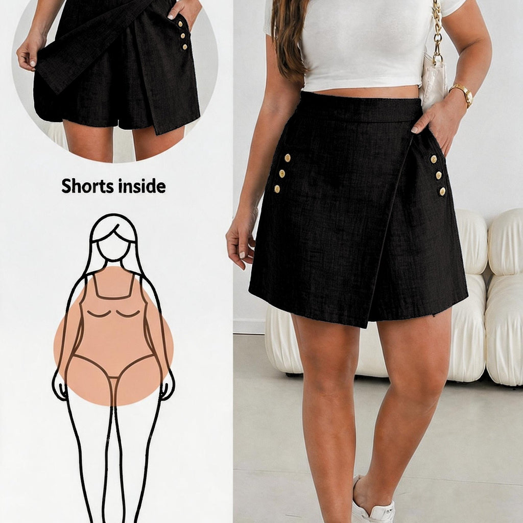 Short grande taille, poches pratiques, tissu opaque