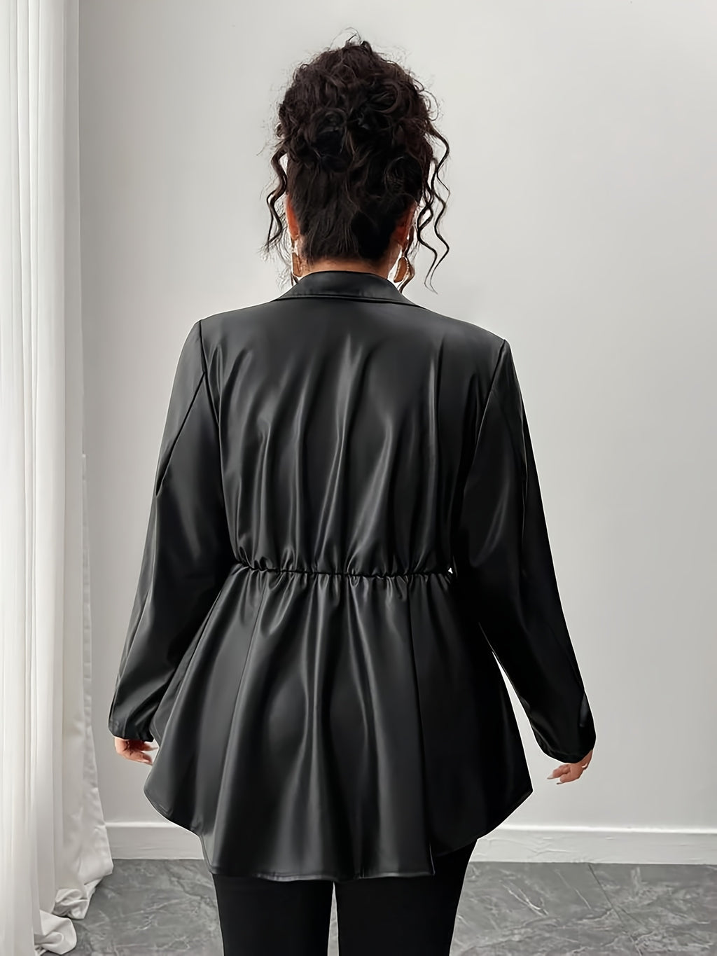 Veste grande taille en cuir synthétique, col — composition : 100% Polyuréthane
