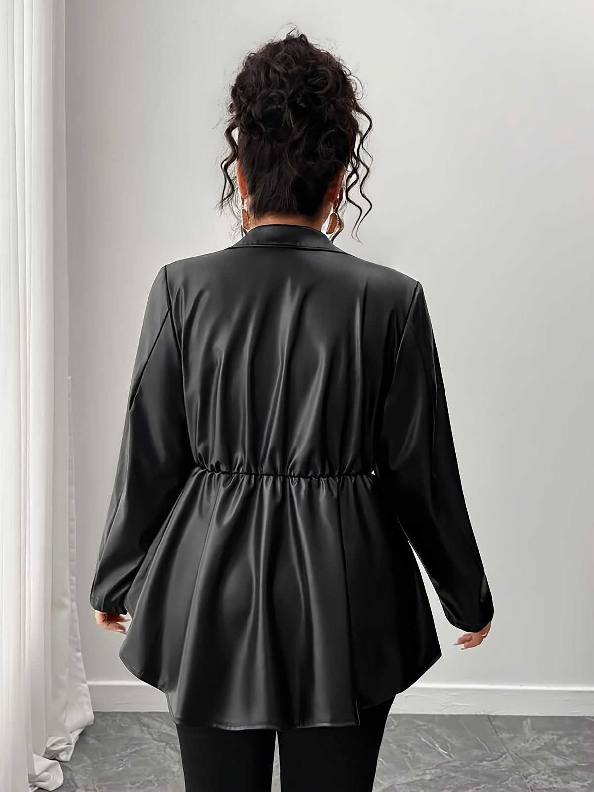 Veste grande taille en cuir synthétique, col — composition : 100% Polyuréthane