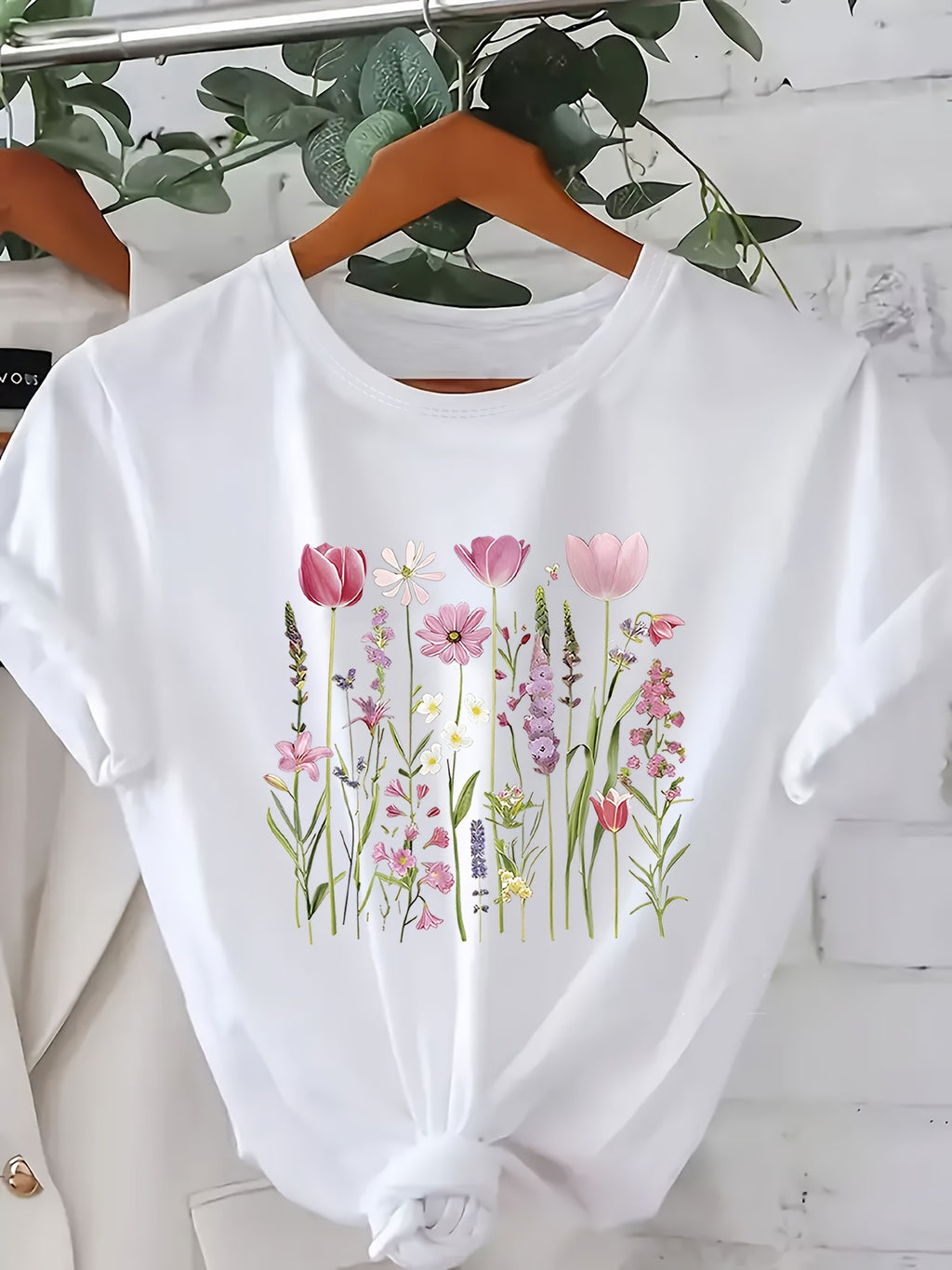 T-shirt grande taille à imprimé fleuri, manches courtes, imprimé floral
