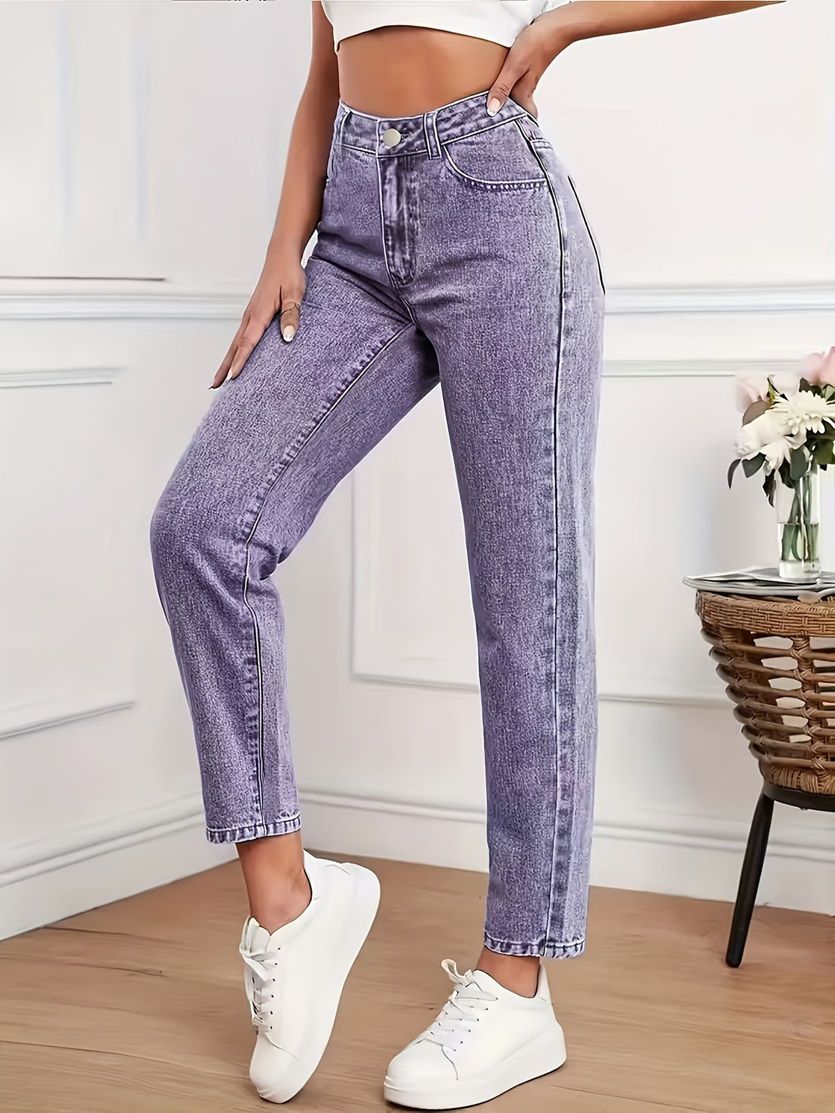 Pantalon grande taille, coupe droite, tenue franche, tissu opaque