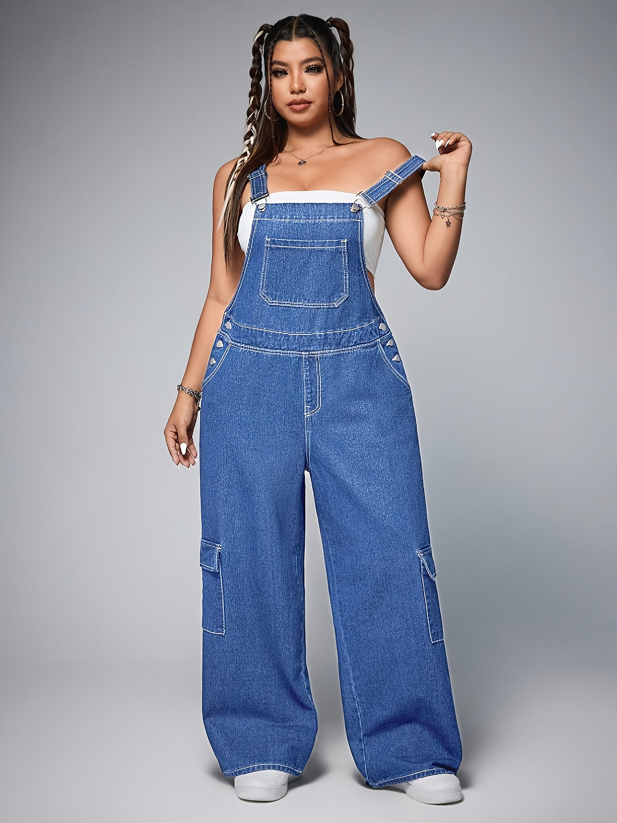 Salopette grande taille, poches pratiques, tenue franche