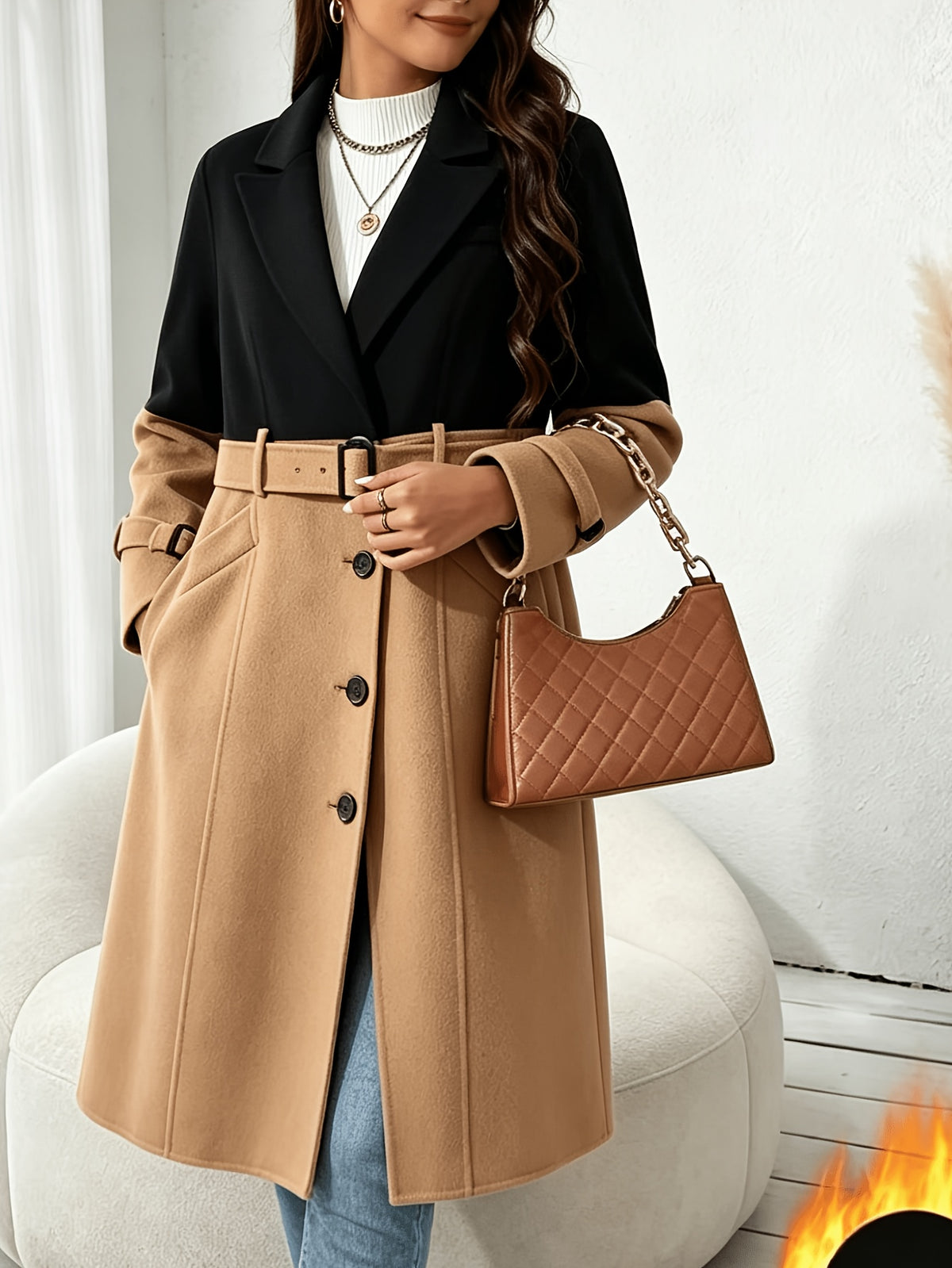 Manteau grande taille, coupe longue — composition : 100% Polyester