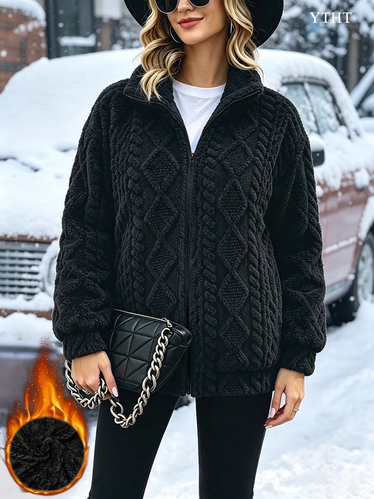 Veste grande taille à imprimé géométrique, coupe ample, col — matière : polyester