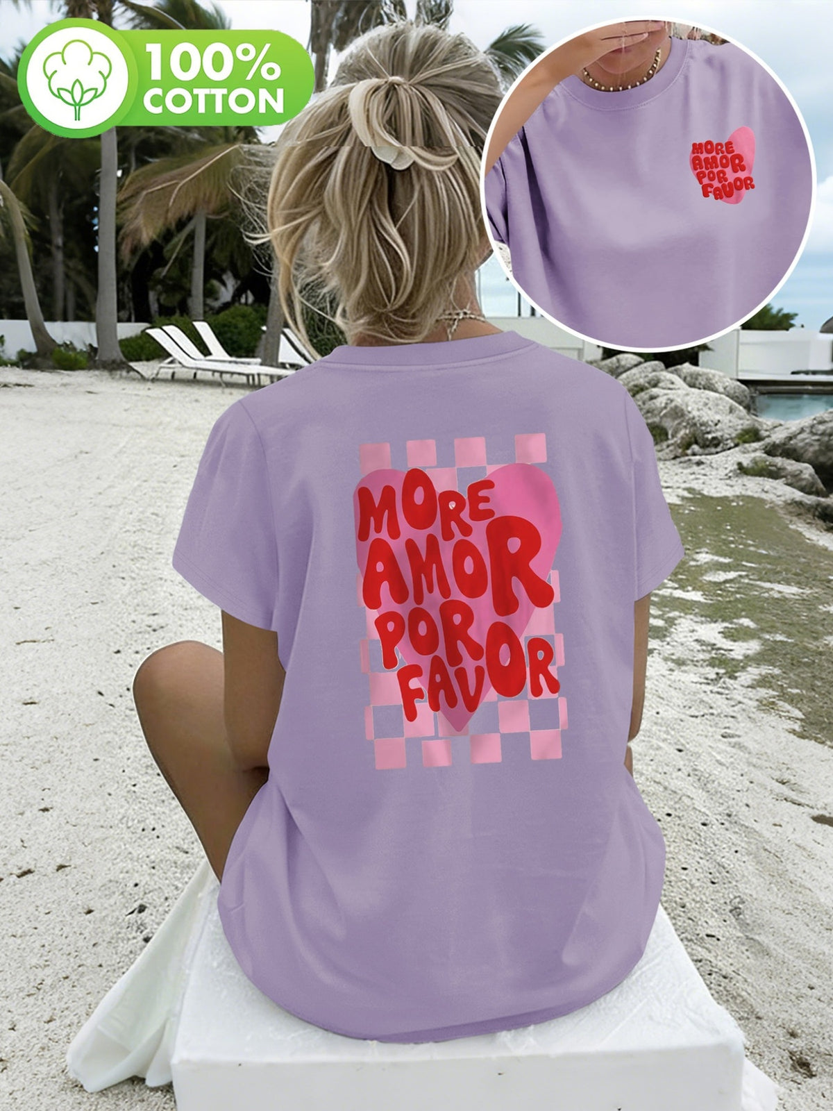 T-shirt grande taille, coupe ample, col rond, manches courtes, mise en situation
