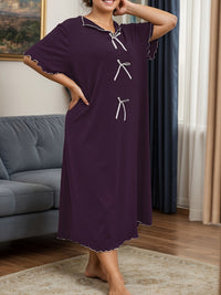 Chemise de nuit grande taille — Liseré ivoire et trois nœuds