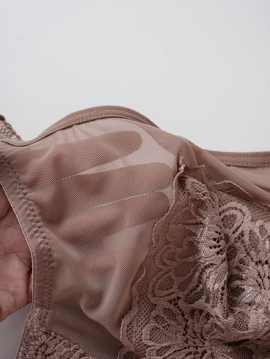 Soutien-gorge grande taille, maille transparente et dentelle