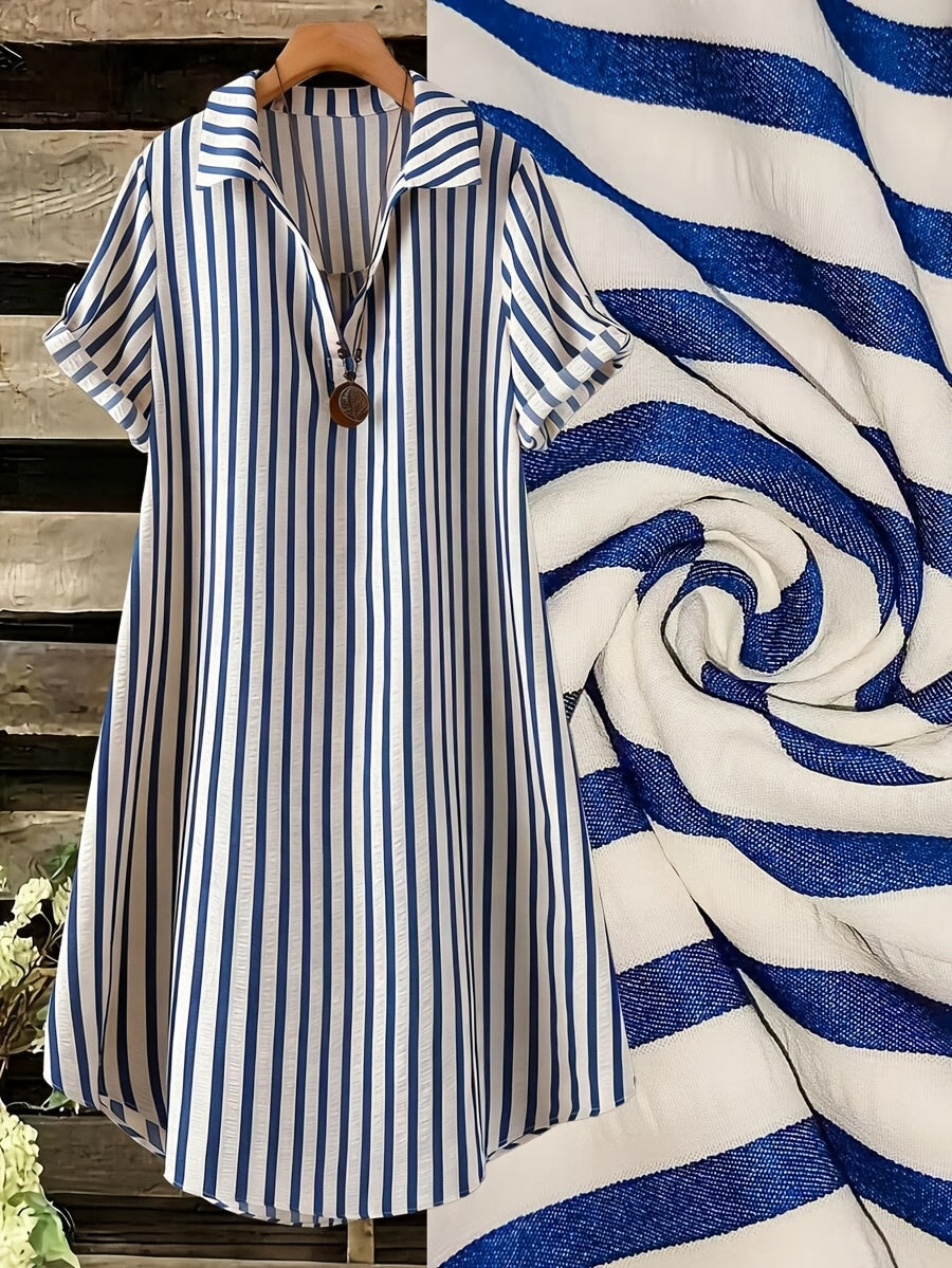 Robe chemise grande taille — Rayée verticale en sept coloris