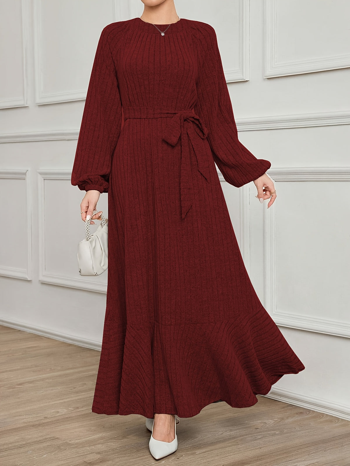 Robe pull grande taille — Manches ballon et maille côtelée