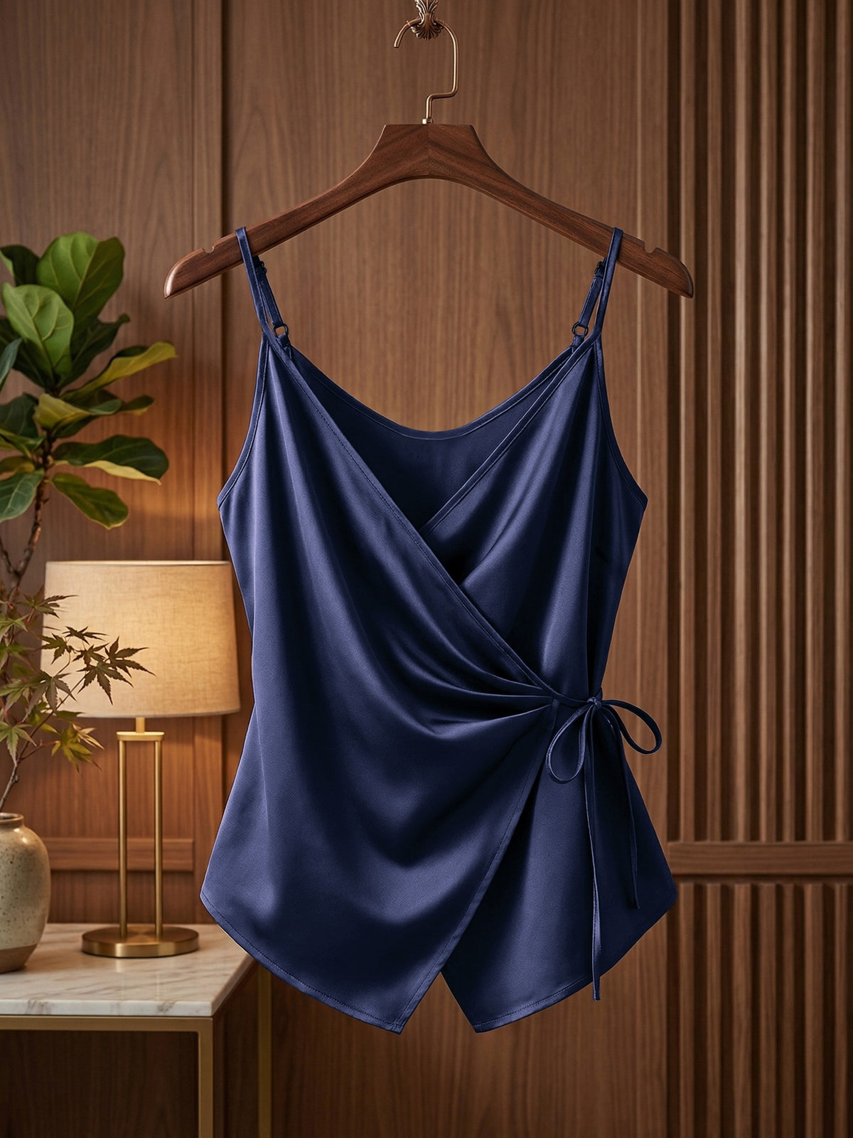 Débardeur grande taille en satin en dégradé sans manches, tombé fluide, vue de profil